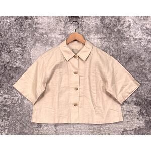Muji Shirt Medium Womens Cotton Linen Boxy Crop Collared Button Down